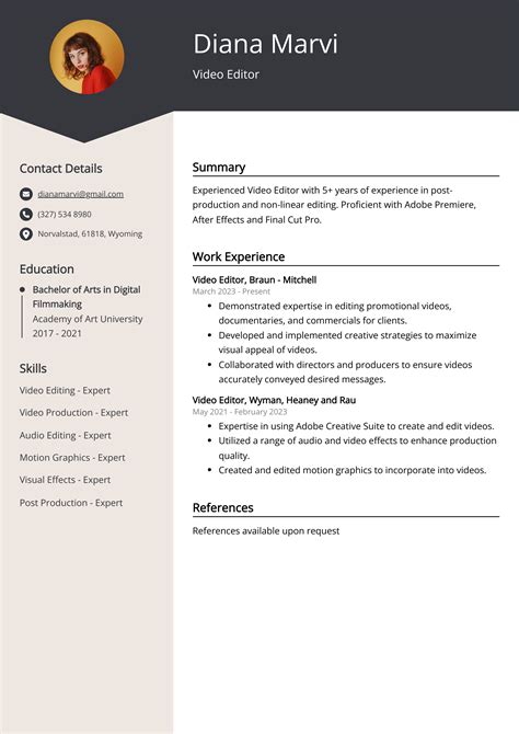 shooter resume examples|Editor, Video Resume Samples .